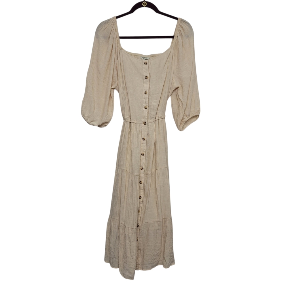 Speed Limit Cream Button Down Tie Waist Midi Dress 1X
